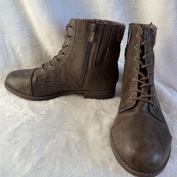 Torrid Brown Moto Boots with Sweater Trim - Picture 2 of 5